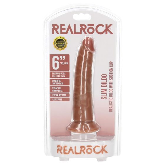 RealRock Slim - realistické dildo 15,5 cm (tmavá přírodní barva)