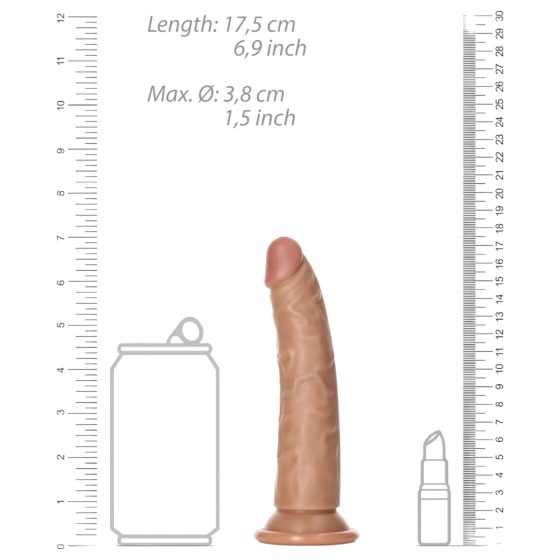 RealRock Slim - realistické dildo 15,5 cm (tmavá přírodní barva)