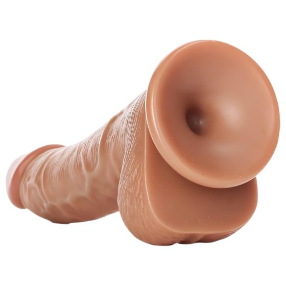 RealRock - přísavkový dildo s varlaty - 15,5 cm (tmavý tělový odstín)