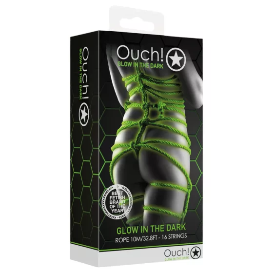 Ouch! - svítící bondage lano do tmy (5 m, zelené)