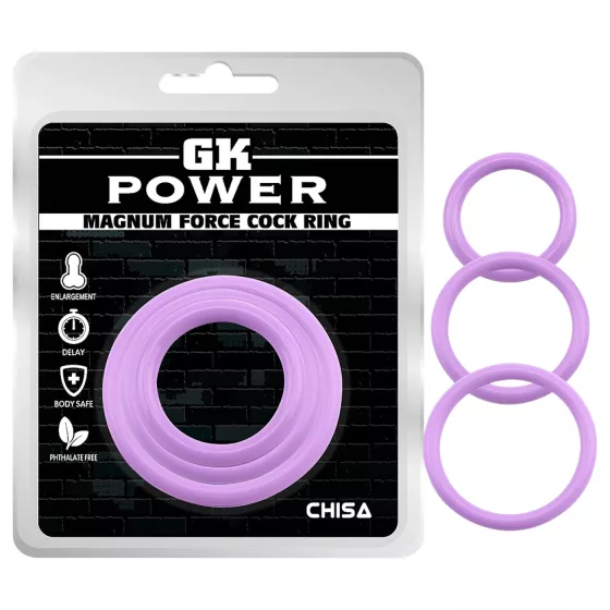 GK Power Magnum Force - silikonová sada kroužků na penis (fialová) - 3 ks