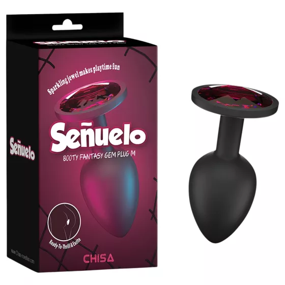 Senuelo Booty Fantasy - silikonový anální kolík s krystalem (černý) - M