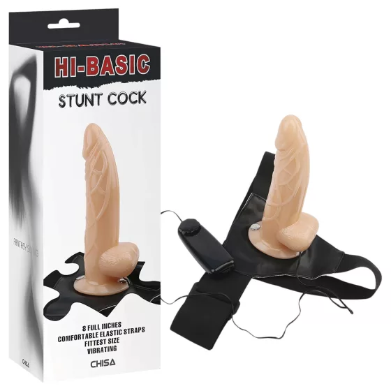 Hi-Basic Stunt Cock - vibrační, duté nasazovací dildo (tělové barvy)