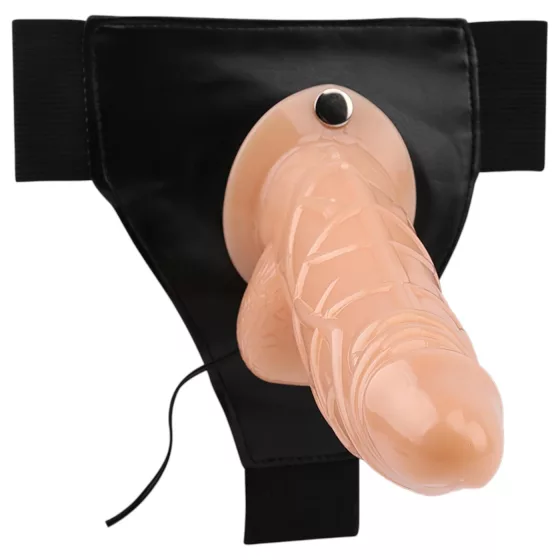 Hi-Basic Stunt Cock - vibrační, duté nasazovací dildo (tělové barvy)