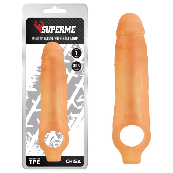 SuperMe Mighty - návlek na penis s erekčním kroužkem (tělová barva)