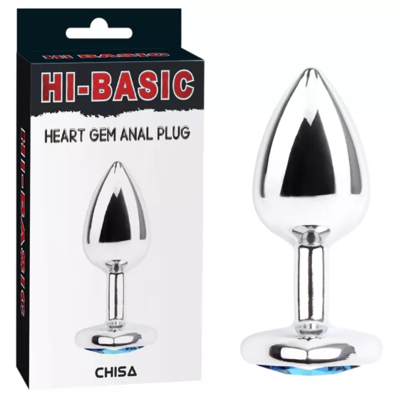 Hi-Basic Heart Gem - kovový anální kolík se srdcovým krystalem (stříbrný)