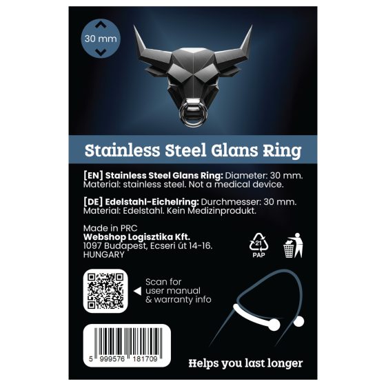 Nerezový kovový kroužek na penis - pro oddálení ejakulace (30mm)
