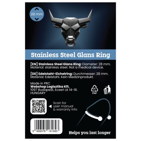 Nerezový kovový kroužek na penis - oddálení ejakulace (28 mm)