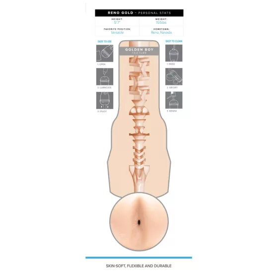 Fleshjack Reno Gold - realistický anální masturbátor - tělová barva