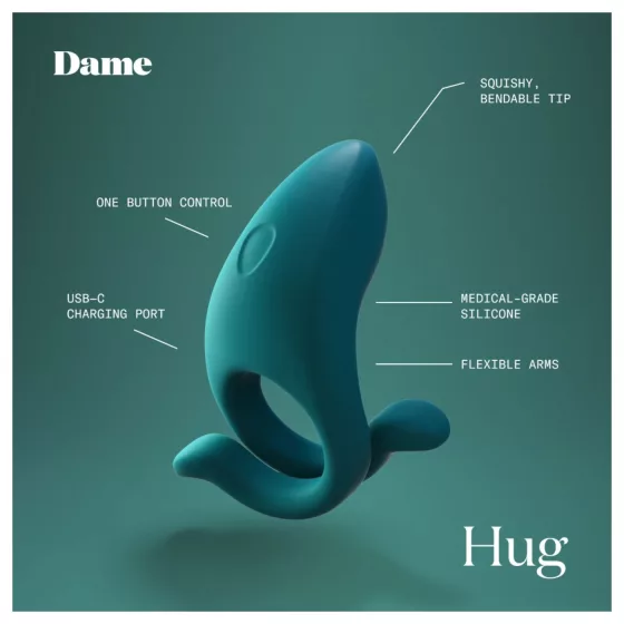 Dame Hug - nastavitelný vibrační erekční kroužek (zelený)