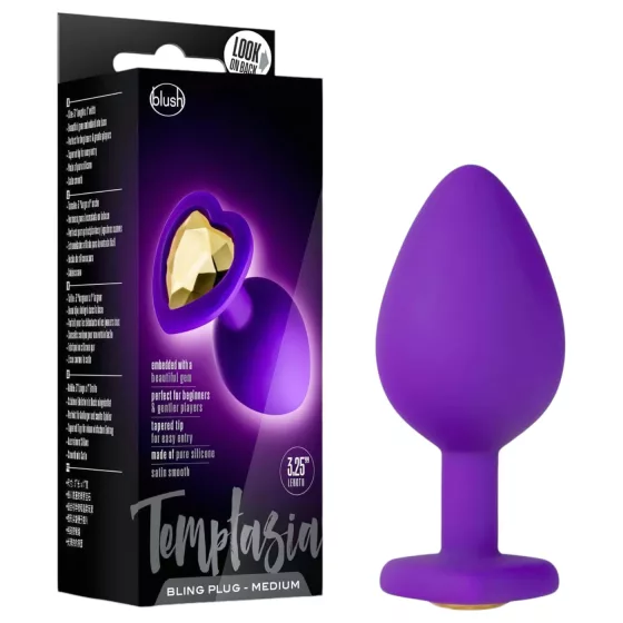 Temptasia M - anální dildo se srdcem a zlatým kamenem - fialové - střední