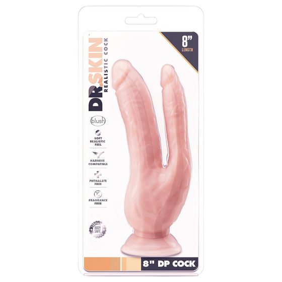 Dr. Skin 8 - oboustranné dildo s přísavkou (přírodní)