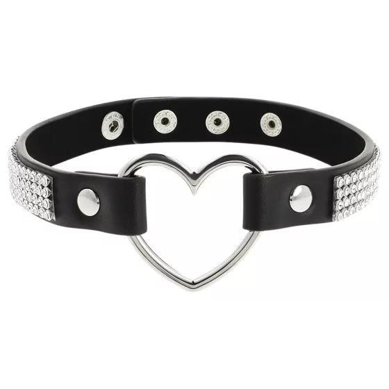 Coquette - choker srdce s kamínky - černý