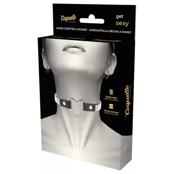 Coquette - choker srdce s kamínky - černý