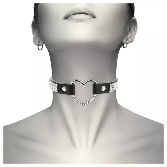 Coquette - choker srdce s kamínky - černý