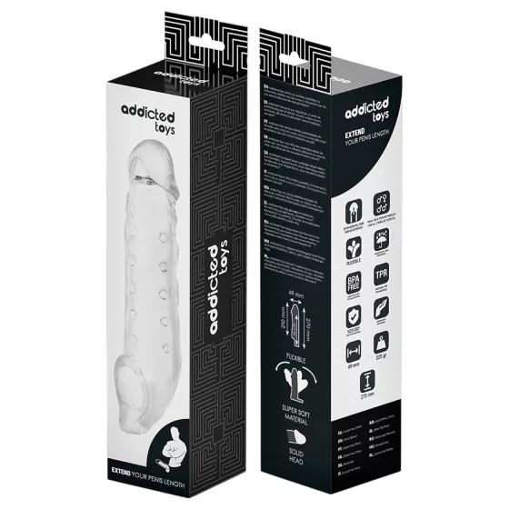 Addicted Toys - návlek na penis s erekčním kroužkem - 23 cm - transparentní