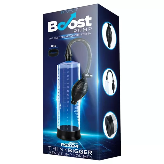 Boost PSX04 - ruční vakuová pumpa na penis s měřítkem (průhledná) - 22 cm