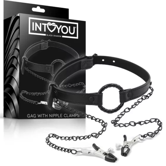 INTOYOU - roubík s kolíčky na bradavky - černý