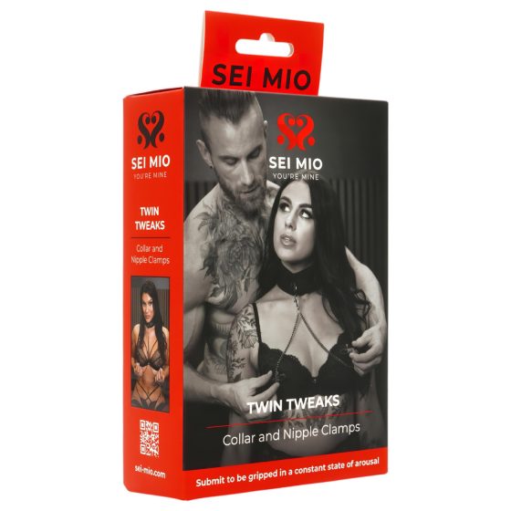 Sei Mio - obojek a svorky na bradavky (černé)