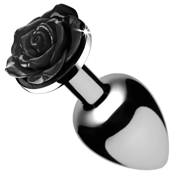 Booty Sparks Black Rose - hliníkový anální kolík (stříbrno‑černý)