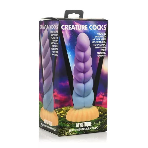 Creature Cocks Mystique - dildo jednorožec - 21 cm - fialovo-žlutá