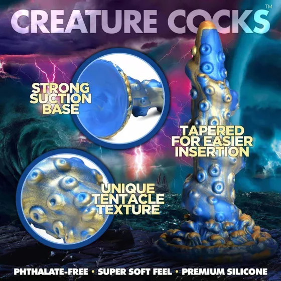 Creature Cocks Kraken - dildo s chapadly - spirál - 21 cm - zlatá/modrá