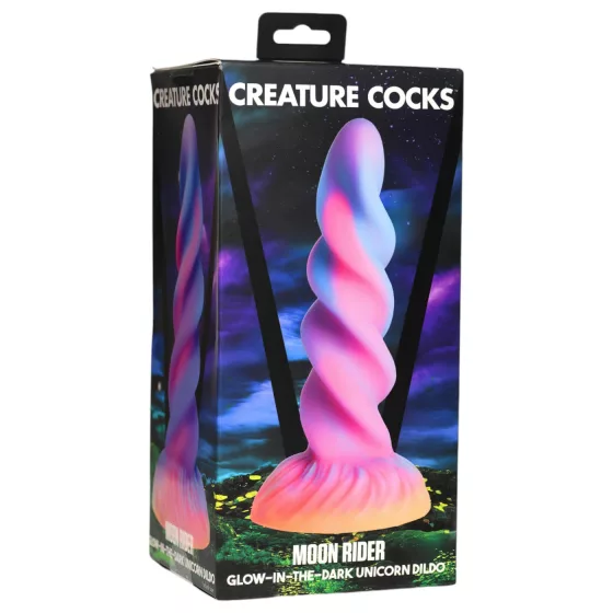 Creature Cocks - svítící jednorožčí dildo - silikon - fialovo-růžové