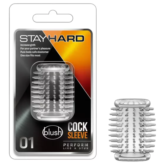 Stay Hard - dlouhý trnitý penilní návlek, návlek na penis (průhledný)