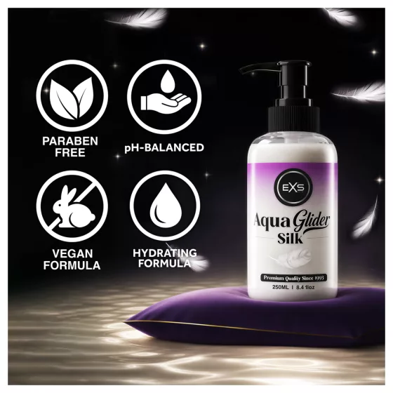 EXS AquaGlider Silk - hedvábný lubrikační gel na vodní bázi v lahvičce s pumpičkou (250 ml)