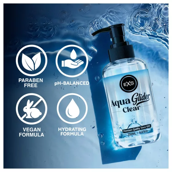 EXS AquaGlider Clear - průhledný lubrikační gel na vodní bázi v lahvičce s pumpičkou (250 ml)