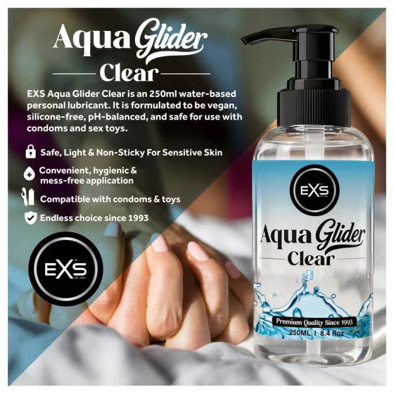 EXS AquaGlider Clear - průhledný lubrikační gel na vodní bázi v lahvičce s pumpičkou (250 ml)