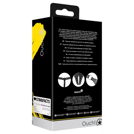 Au! - tanga s ctnostním pásem s cvoky a řetízkem (černá)
