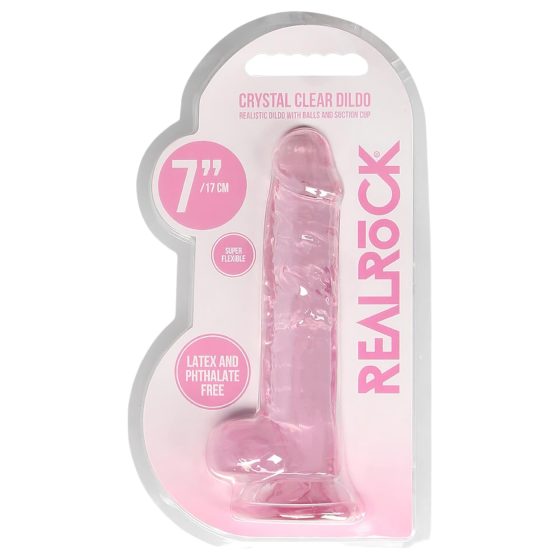 RealRock - realistické dildo - průhledné růžové - 17 cm