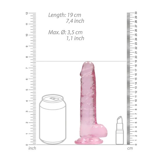 RealRock - realistické dildo - průhledné růžové - 17 cm