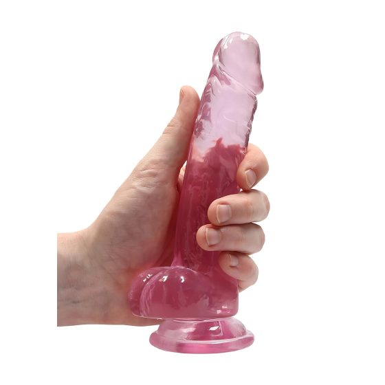 RealRock - realistické dildo - průhledné růžové - 17 cm
