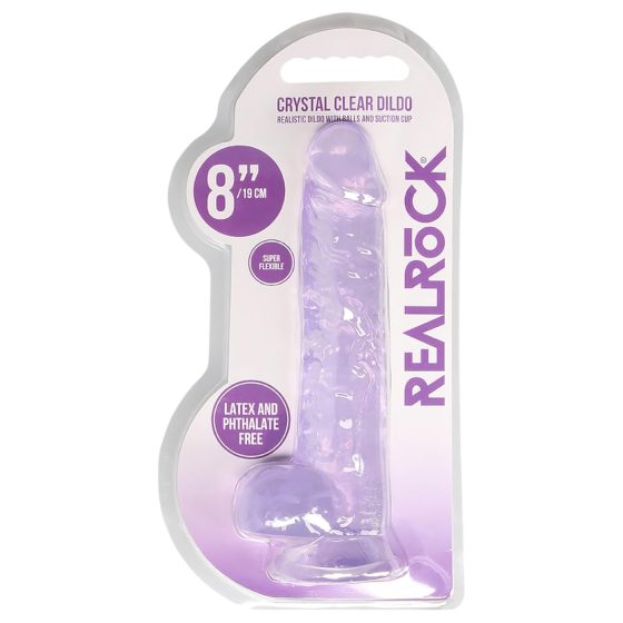 RealRock - realistické dildo - průhledné fialové - 19 cm