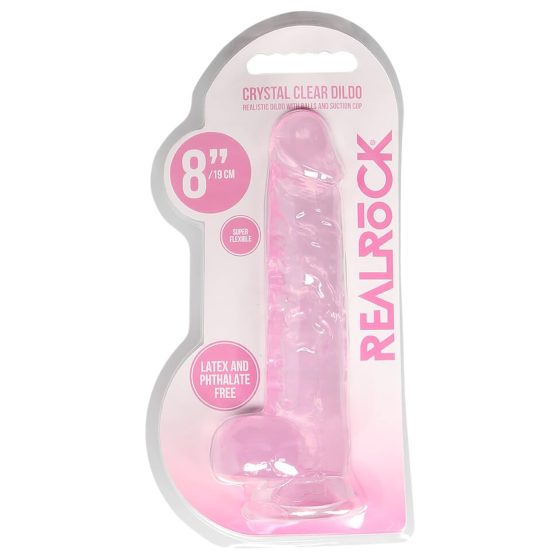 RealRock - realistické dildo - průhledné růžové - 19 cm