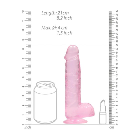 RealRock - realistické dildo - průhledné růžové - 19 cm