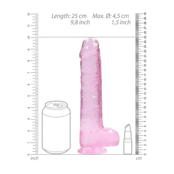 RealRock - realistické dildo - průhledné růžové - 22 cm