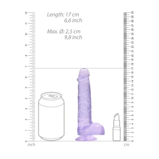 RealRock - realistické dildo - průhledné - fialové - 15 cm