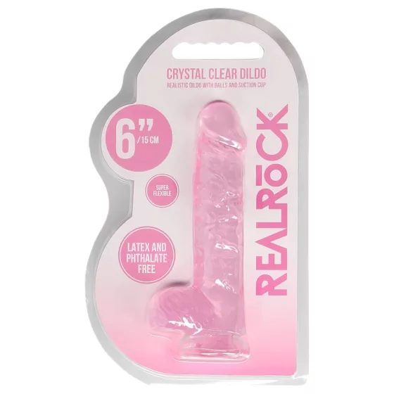 RealRock - realistické dildo - průhledné růžové - 15 cm
