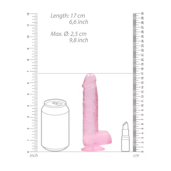 RealRock - realistické dildo - průhledné růžové - 15 cm