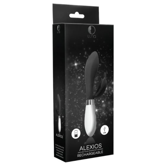 Alexios - motýlkový vibrátor s ramenem na klitoris (černý)
