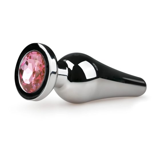 Easytoys Kovový Plug č.11 - anální kužel s růžovým kamenem - stříbrný (3,5cm)