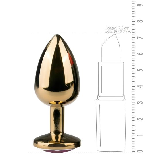 Easytoys - anální kolík s fialovým kamenem - kovový, zlatý, 2,5 cm