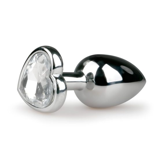 Easytoys Metal No.2 - anální kolík se srdcovým kamínkem (stříbrno-bílý)