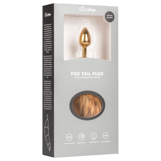 Easytoys Fox NO1 - kovový anální kolík s liščím ocasem (zlatá-červená)