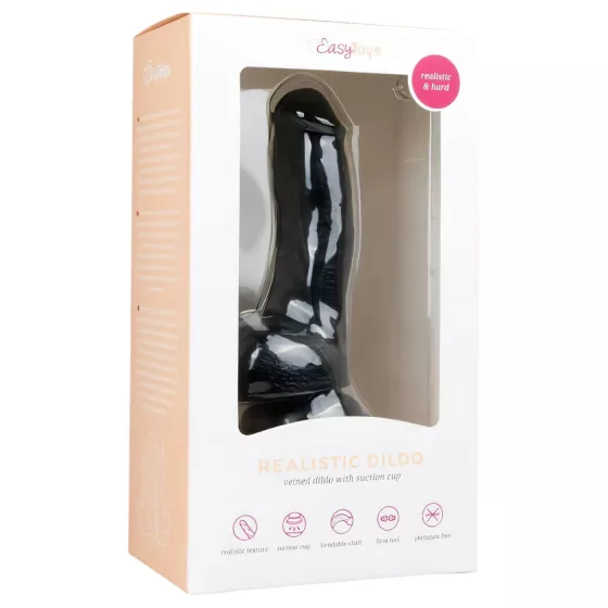 Easytoys - dildo s přísavkou a varlaty - černý 15 cm