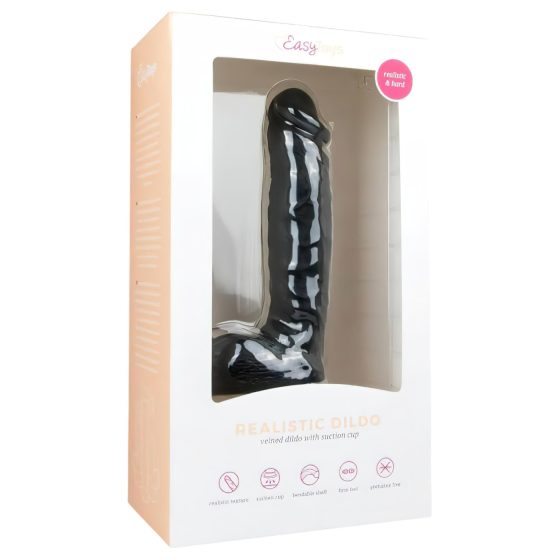 Easytoys - přísavkový dildo s varlaty (22,5 cm) - černý