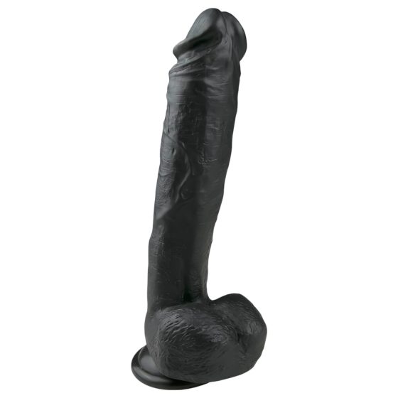 Easytoys - přísavkový, varlatý velký dildo (26,5 cm) - černý